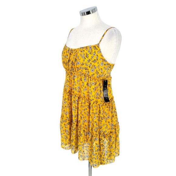 Trixxi Babydoll Floral Print Tiered Mini Dress Smocked Back Yellow Size Medium N - Picture 2 of 12